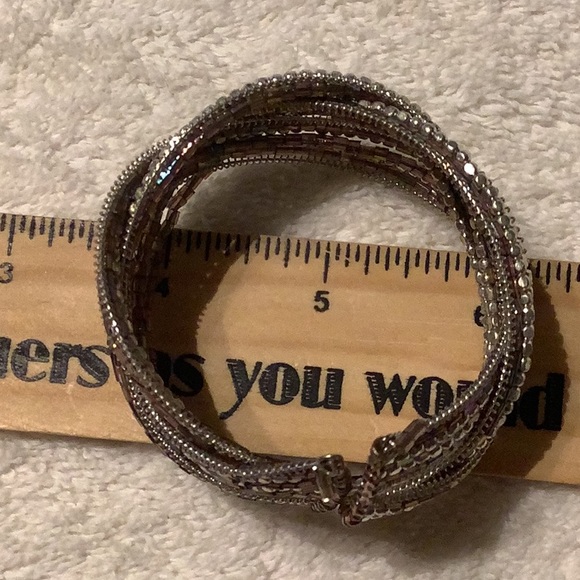 🌹21 strands of wire beaded bracelet cuff silver - Picture 4 of 5